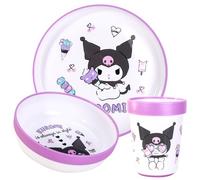 Kuromi Set di stoviglie riutilizzabili bicolore premium per bambini, 3 pezzi, piatto, ciotola e bicchiere, senza BPA