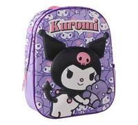 Kuromi - Zaino per bambini 3D Hello Kitty, taglia unica, viola, con rilievo EVA, ampia tasca frontale e tasca laterale in rete, licenza ufficiale per scuola e asilo