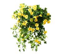 kurriuwu Petunia artificiale per interni ed esterni, gloria mattutina, realistica, per casa, ufficio, tavolo, centrotavola, matrimonio, caduta, finta disposizione floreale, giallo