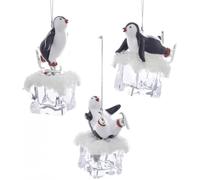 Kurt Adler 4.25" Plstc Penguin On Ice Ornament 3/A