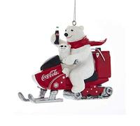 Kurt Adler Coca-Cola Polar Bear With Cub Riding Snow Mobile Ornament for Christmas