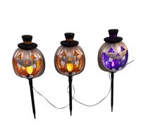 Kurt Adler - Pali da giardino a forma di zucca illuminati a batteria, 20,3 cm, colore: viola e arancione
