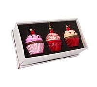 Kurt Adler - Set di 3 decorazioni natalizie a forma di cupcake in vetro, 9 cm