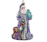 Kurt S. Adler Bellissimo ornamento natalizio in vetro pervinca con cervo e albero in mano, 17,8 cm, BELL0021