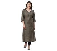 Kurta lungo dritto in cotone stampato geometrico nero Aurelia per le donne