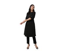 Kurta lungo dritto in misto cotone nero da donna