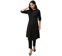 Kurta lungo dritto in misto cotone nero per donna