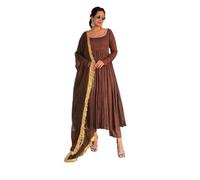 Kurta Set da donna in cotone tunica set abito estivo indiano, Marrone-12, M