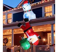kurtmark Decorazione natalizia gonfiabile per esterni, 2,4 m, Babbo Natale che si arrampica con orso polare, luci LED luminose, decorazioni natalizie per esterni, per tetto, balcone, giardino e