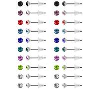 Kurtzy 20 paia di orecchini a chiodo rotondo in zirconio, con scatola, 4 mm, 9 colori di pietre nascite, acciaio inossidabile con punte in gomma morbida, piercing per orecchie da donna e ragazza