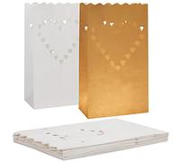 Kurtzy 20pz Lanterne di Carta Bianche - Sacchetti Ignifughi per Candele - Lanterna Porta Candele Design a Cuore per San Valentino, Fidanzamento, Ricevimenti e Natale - Lanterne Portacandele