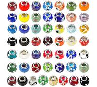 Kurtzy 50 Pz Perline Vetro Murano Assortite - 14 mm per Braccialetti, Creazione Gioielli, Collane e Artigianato - Charm Murano Colori e Design Assortiti