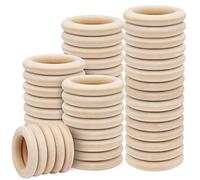 Kurtzy Anelli in Legno Naturale (Confezione da 50) - 5,8 cm di Diametro Esterno, 9,6 mm di Spessore - Anello Legno Grezzo per Faidate, Cerchio Legno per Decorazioni, Connettori per Ciondoli ad Anello