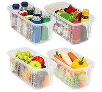 Kurtzy Armadietto da cucina con maniglie (set di 4) - 32 cm di lunghezza, vassoio portaoggetti in plastica trasparente per bagno, ripostiglio, cassetto, congelatore e casa
