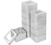 Kurtzy Barattoli Porta Spezie Argentati con Coperchi (Confezione da 10) - Barattoli Cucina Moderni Senza Cerniera da L9 x L9 x A5,7 cm - Scatole di Latta Barattoli Spezie per Artigianato e Kit Vari