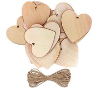 Kurtzy Confezione da 100 cuori in legno con spago naturale da 10 m, 10 x 10 cm, a forma di cuore in legno grezzo, con fori, decorazioni per matrimoni, feste, anniversari, regali personalizzati, arti e