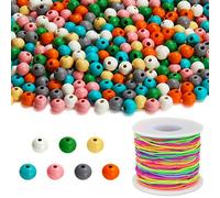 Kurtzy Confezione da 1000 perline di legno rotonde assortite da infilare, con cavo elastico, 7 mm, perline in legno naturale, colorate per collane, gioielli, portachiavi, artigianato fai da te e