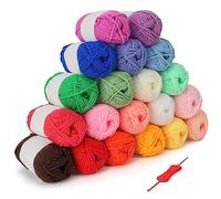 Kurtzy Confezione da 20 Gomitoli Cotone per Uncinetto - Aghi da 3 mm Inclusi - Filati per Uncinetto in Matasse da 25 g - 1000 Metri di Cotone Fiocco Colorato