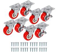Kurtzy Confezione da 8 Ruote Girevoli per Carichi Pesanti Rosse - Ruote per Carrello da 50 mm in Gomma, Viti, Freni e Piastre Metalliche - Per Carrelli, Mobili e Banchi da Lavoro