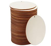 Kurtzy Dischi Legno Naturale Circolare (x50) 10cm, Spessore 2,5mm - Cerchio in Legno Grezzo con Foro, Fai da Te per Decorazioni, Artigianato, Ornamenti e Sottobicchieri