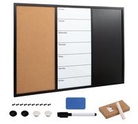 Kurtzy Lavagna Combinata 3 in 1 - Lavagna di Sughero con Puntine - Lavagna Bianca e a Gesso - 90 x 60 cm - Lavagnetta Cancellabile - Lavagna Magnetica per Appunti con Magneti