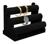 Kurtzy Porta Gioielli Donna da Tavolo in Velluto Nero (3 Livelli) Espositore