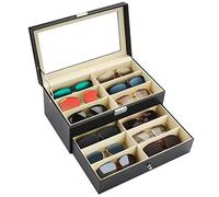 Kurtzy Scatola Porta Occhiali da Sole con Serratura - 2 Ripiani e 12 Scomparti per 12 Occhiali - 12 Slot per Organizer Occhiali da Sole e da Vista - Portaocchiali Multiplo Nero Unisex