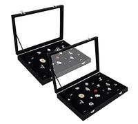 Kurtzy Scatola portagioie in velluto nero con 100 scomparti e coperchio (2 pezzi), con coperchio trasparente per anelli, orecchini e gemelli