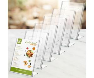 Kurtzy Set da 6 Portadepliant A6 - Espositore da Banco/Tavolo Verticale Inclinato - Espositore Plastica Trasparente per Porta Menu Ristorante, Volantini, Cornice per Foto ed Espositore Poster