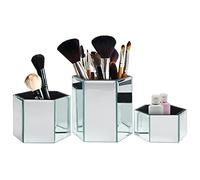 Kurtzy Set di 3 Porta Pennelli Make Up Organizer a Specchio Esagonale - Organizer Trucchi Argentati Piccoli, Medi e Grandi - Porta Trucchi da Bagno per Casa Pratico e Moderno Portamatite