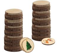Kurtzy Set di 50 rondelle in legno naturale grezzo, diametro 6-7 cm, fette di legno grezzo con corteccia e senza fori, in legno per piroincisione, artigianato e decorazione di Natale e di nozze