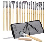 Kurtzy Set Pennelli Pittura da 24 Pezzi con Astuccio - Kit Pennelli Pittura in Nylon per Acrilico, Acquarello, Guazzo o Olio - Pennelli Face Painting, per Miniature, Nail Art e Rock Painting