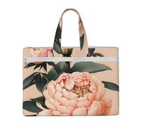 kurue Borsa portatile con stampa peonia pesca, 26 x 38 cm, 2 tasche con cerniera, ampia capacità per documenti, ideale per dy e TravelWork,Stu