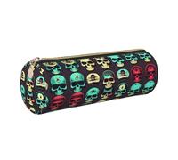 kurue Cool Retro Skull Head Graphics Case Leather Pen Bag Slim Pencil Pouch Lovely Stationery Bag Portable Cosmetic Bag Zipper Organizer Bag