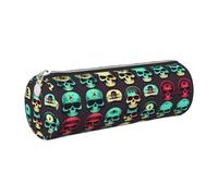 kurue Cool Retro Skull Head Graphics Case Leather Pen Bag Slim Pencil Pouch Lovely Stationery Bag Portable Cosmetic Bag Zipper Organizer Bag