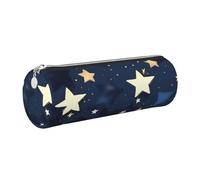 kurue Custodia in pelle blu navy con cielo e stelle, astuccio sottile per matite, bella borsa per cancelleria, borsa cosmetica portatile con cerniera