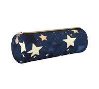 kurue Custodia in pelle blu navy con cielo e stelle, astuccio sottile per matite, bella borsa per cancelleria, borsa cosmetica portatile con cerniera