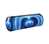 kurue Sacchetto della penna del cuoio della cassa del cuore blu del bambino del sacchetto della matita sottile del sacchetto della cancelleria bella borsa cosmetica portatile della chiusura