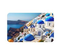 kurue Santorini - Tappetino da bagno con diatomacee, grande, antiscivolo, ad asciugatura rapida, con stampa con isola greca e vista sul mare