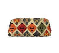 Kururi Astuccio per matite con stampa a rombi a scacchi, portatile, da viaggio, per penne, organizer per forniture per ufficio, Argento, Taglia unica