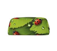 Kururi Astuccio per matite con stampa di foglie e coccinelle, portatile, da viaggio, per penne, organizer per forniture per ufficio, Oro, Taglia unica