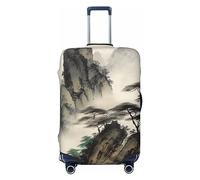 Kururi Copertura per valigia con stampa di paesaggio cinese con stampa di paesaggi personalizzati, copertura per trolley da viaggio adatta per viaggi di lavoro da 45-81 cm, Nero , S