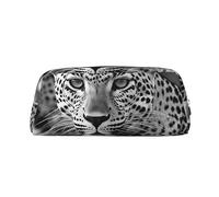 Kururi Nero Bianco Leopardo Animale Stampa Matita Caso Portatile Viaggio Trucco Sacchetto Penna Del Sacchetto Dell'organizzatore Box Per Forniture, Argento, Taglia unica