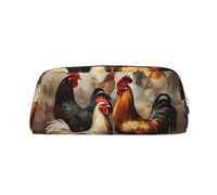 Kururi Pollo E Gallo Stampa Matita Caso Portatile Viaggio Trucco Bag Pen Pouch Organizer Box Per Ufficio Forniture Da Viaggio, Oro, Taglia unica