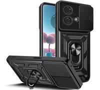 KUSINHOKA Cover per Motorola Edge 40 Neo con Staffa, [Protezione Fotocamera Slide] Anti-Graffio Custodia in Silicone e PC, [Grado Militare] Bumper Case Protettiva Cover, Nero