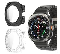 KUSINHOKA Cover per Samsung Galaxy Watch Ultra 47mm, 2 Pezzi Custodia Protezione con Vetro Temperato, Schermo Protettiva Ultra Sottile HD Clear PC Rigida, Nero+Trasparente