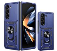 KUSINHOKA Cover per Samsung Galaxy Z Fold 5 5G con Staffa, [Protezione Fotocamera Slide] Anti-Graffio Custodia in Silicone e PC, [Grado militare] Bumper Case Protettiva Cover per Galaxy Z Fold5, Blu