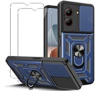 KUSINHOKA Cover per ZTE Blade A54 con Staffa + [2 Pezzi] Pellicola Vetro Temperato, [Protezione Fotocamera Slide] Anti-Graffio Custodia in Silicone e PC, Bumper Case Protettiva Cover, Blu