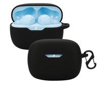 KUSINHOKA Custodia Compatibile con JBL Wave Beam 2, Cover Protezione in Silicone con Gancio Portachiavi, Morbido Antiurto Portatile Custodia Protettiva [Ricarica Wireless], Nero