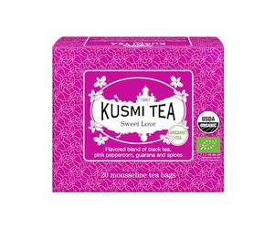 Kusmi Tea - Sweet Love - Miscela aromatizzata di Tè Nero, Pepe Rosa, Guaranà e Spezie - 20 sacchetti di tè in mussola